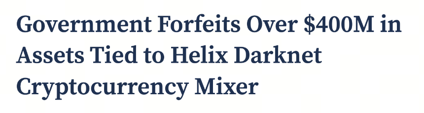 美国政府从 Helix 暗网案件中控制了超过 4 亿美元的资产