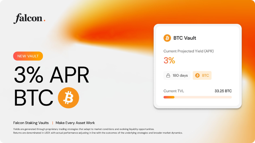 Falcon推出直接整合离线BTC抵押品的收益金库 Falcon推出直接整合离线BTC抵押品的收益金库