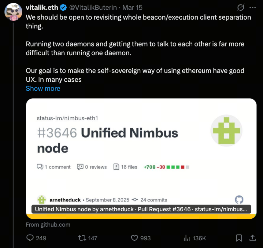 Vitalik 提出新的节点架构提案