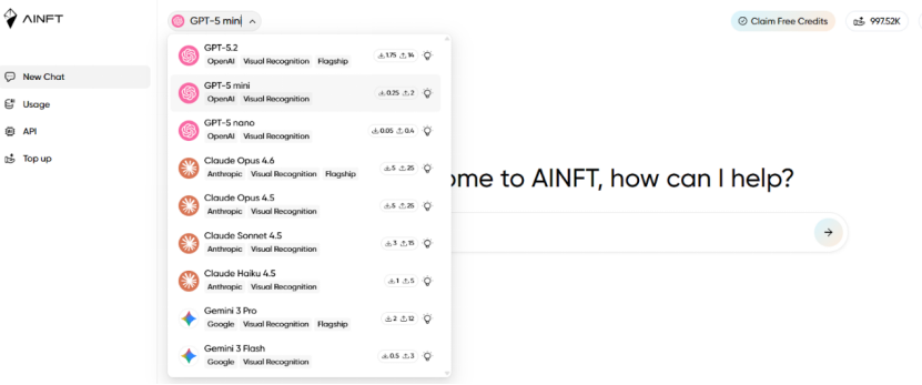 AINFT AI聚合平台：一站式访问主流AI模型