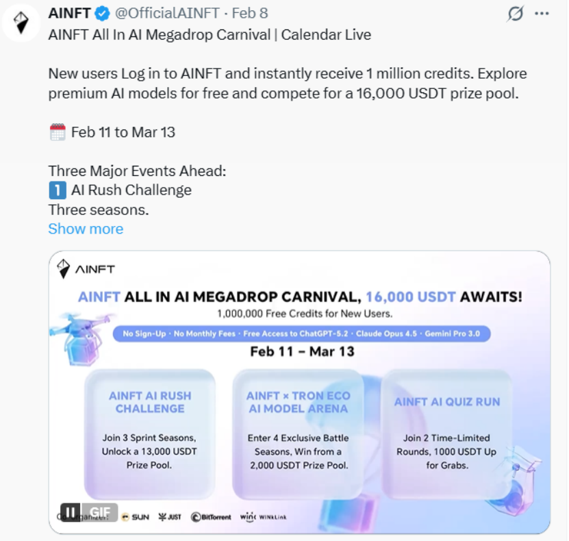 AINFT AI 聚合平台:一站式玩转主流 AI 大模型,登录即赠百万免费积分