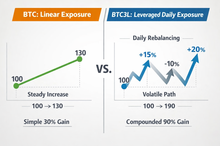 BTC3L 与 BTC：现货与杠杆敞口模型对比