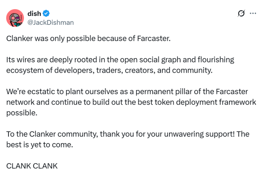 Farcaster 收购 Clanker 补齐金融短板,社交赛道再起风?