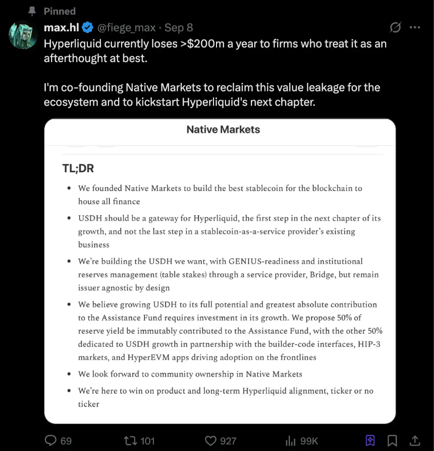 Hyperliquid稳定币即将落锤:新团队Native Markets为何拿下USDH?