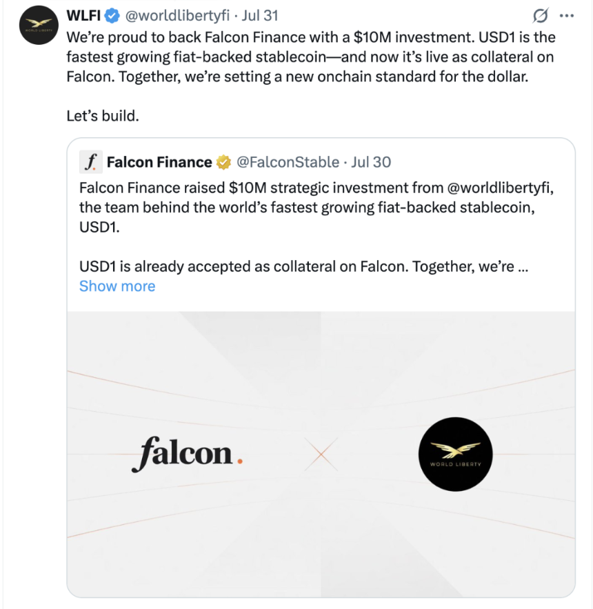 除了获得 WLFI 的 1000 万美元投资之外，Falcon 有何独特之处？