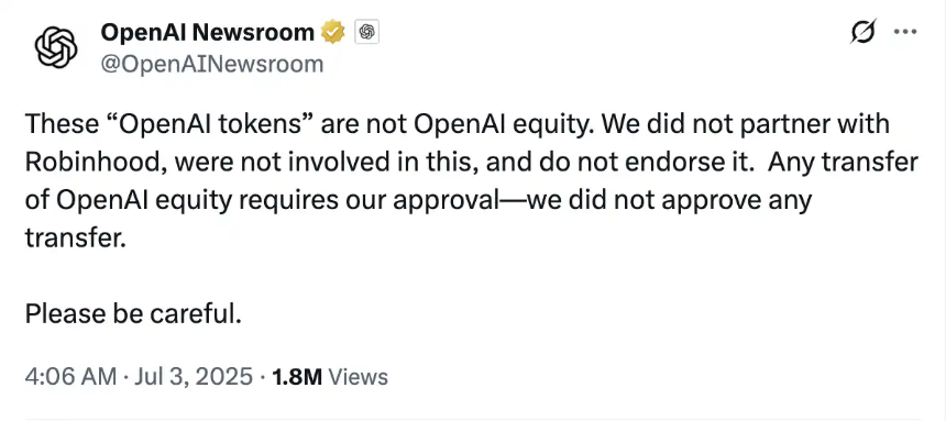 OpenAI 为什么不想在 Robinhood上交易「股票」?