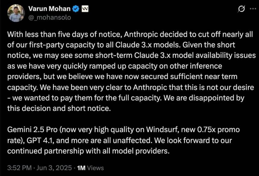 Anthropic「切断」Windsurf,AI Coding 成 AI 巨头「代理人之战」