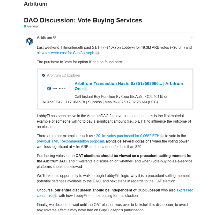 5 ETH 撬动 650 万美元投票权，Arbitrum 选举风波揭开 DAO 治理的“潘多拉魔盒”