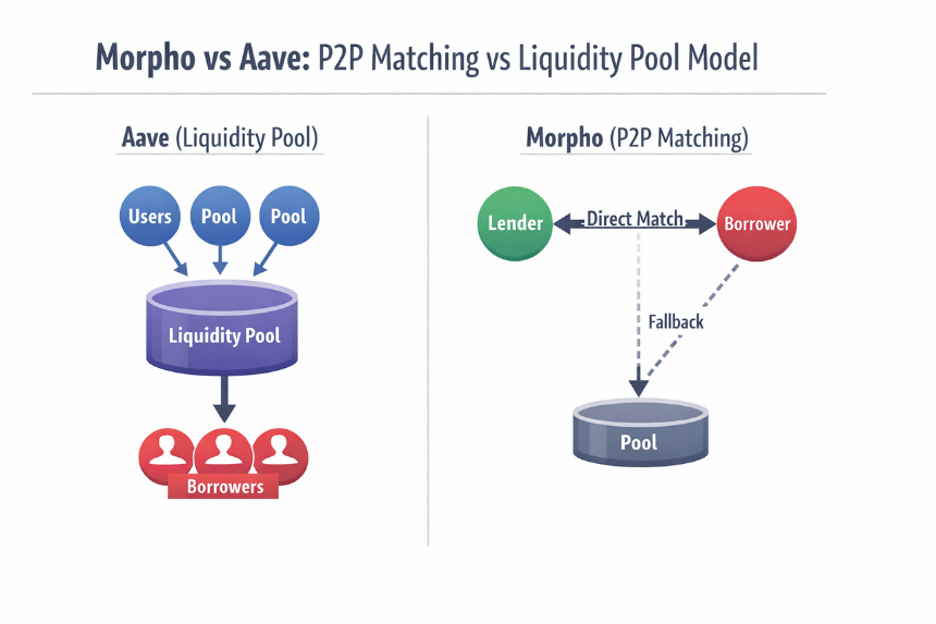 Morpho 和 Aave 核心机制对比：P2P 撮合 vs 流动性池 