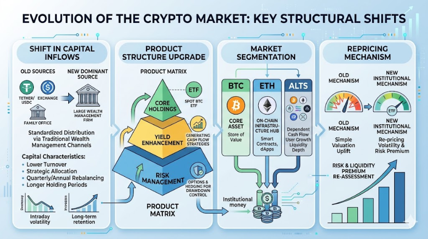 华尔街全面入场后,加密市场资金结构如何重塑?从 BTC ETF 到收益型产品的深度解读(2026)
