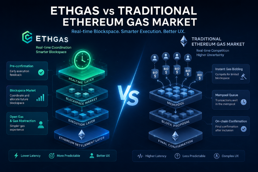 ETHGas 与传统 Gas Market 的核心区别是什么？