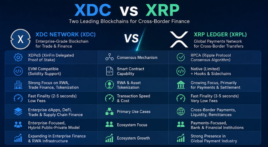 XDC 与 XRP 的核心定位有什么不同？