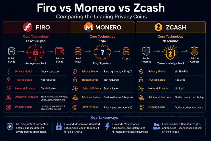 Firo vs Monero vs Zcash