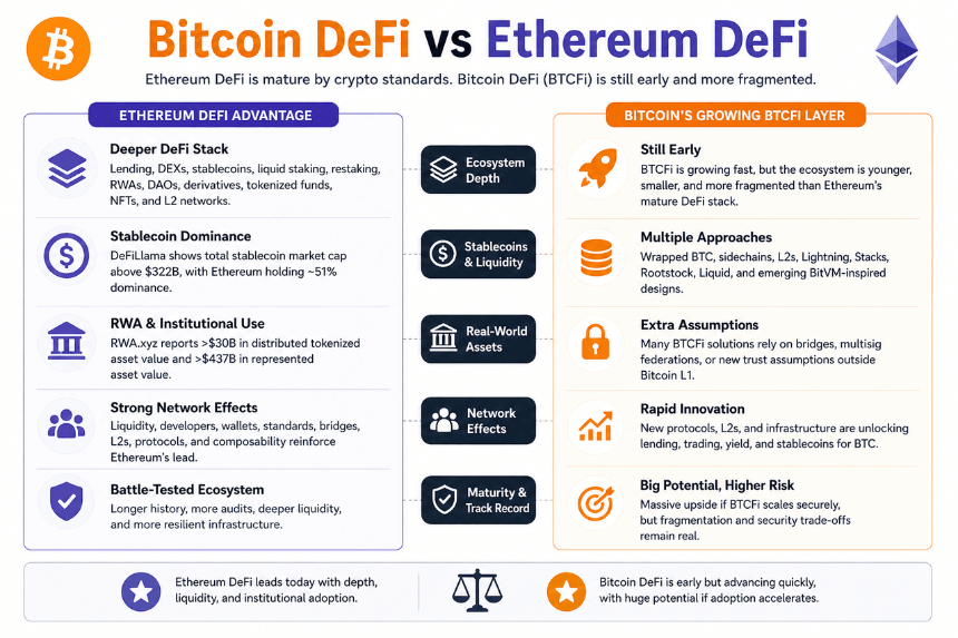 Bitcoin DeFi 与 Ethereum DeFi 有什么不同？