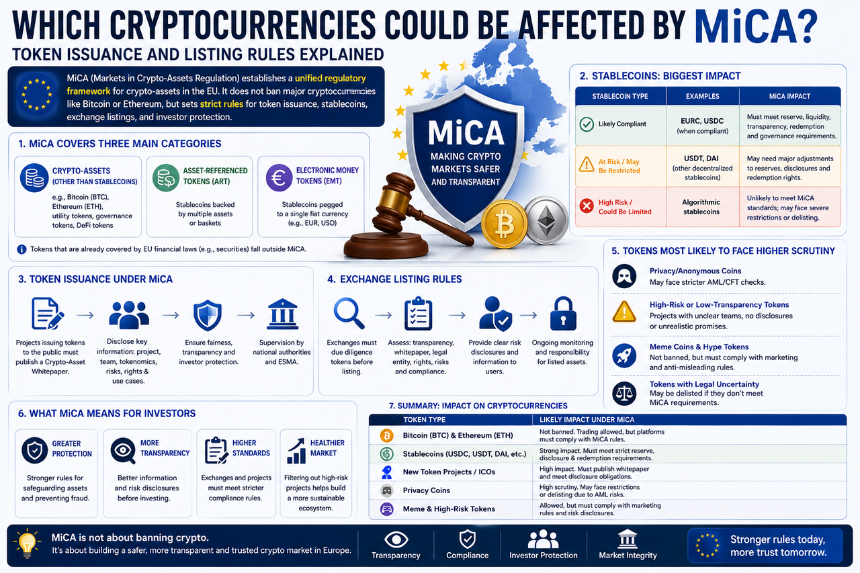 MiCA 生效后哪些加密货币可能受到影响