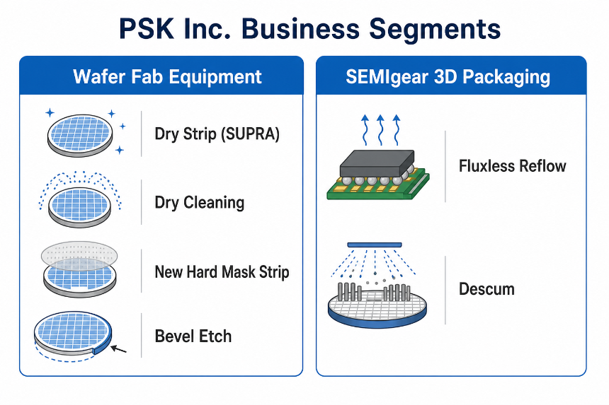 PSK Inc wafer fab equipment and SEMIgear 3D packaging business segments overview