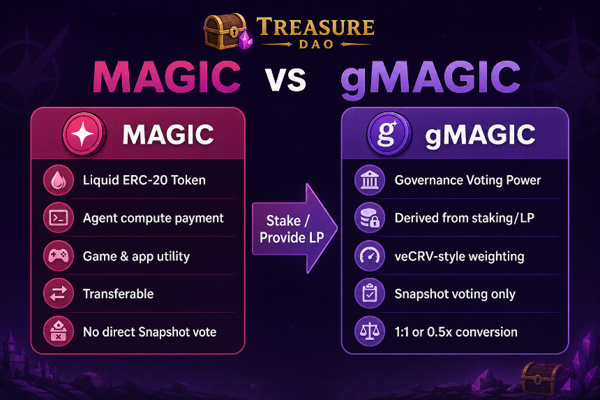 MAGIC vs gMAGIC side-by-side comparison of utility token and governance voting power