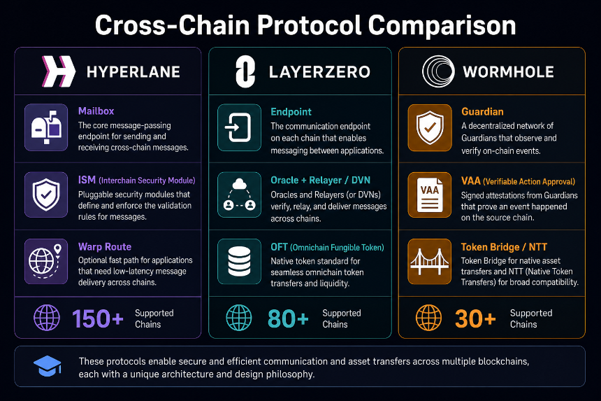Hyperlane vs LayerZero vs Wormhole cross-chain interoperability protocol comparison